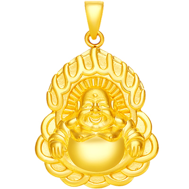 金一足金3D硬金佛公立体女士黄金吊坠弥勒笑佛金佛吊坠可配黄金项链(定价) ACB020 3.4克