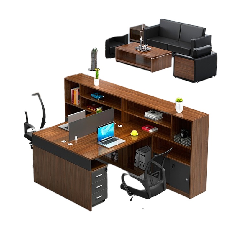 财务办公桌简约现代2/4/6人位屏风隔断职员桌卡座双人办公桌组合 1.5米T字两人位【含活动柜+办公椅】