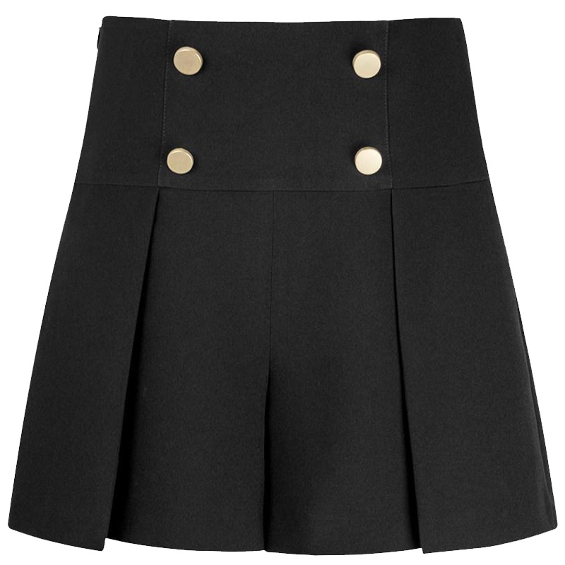 拉夏贝尔拉贝缇a字阔腿裤女短款夏装新款春季黑色高腰宽松休闲短裤子_558 S 黑色