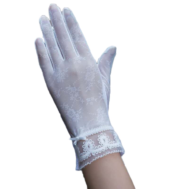 蕾丝边防晒手套-白色