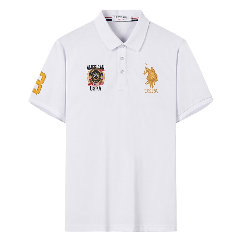 USPOLO ASSN（55.9%棉）夏季新款男士polo衫翻领短袖经典刺绣宽松青年上衣