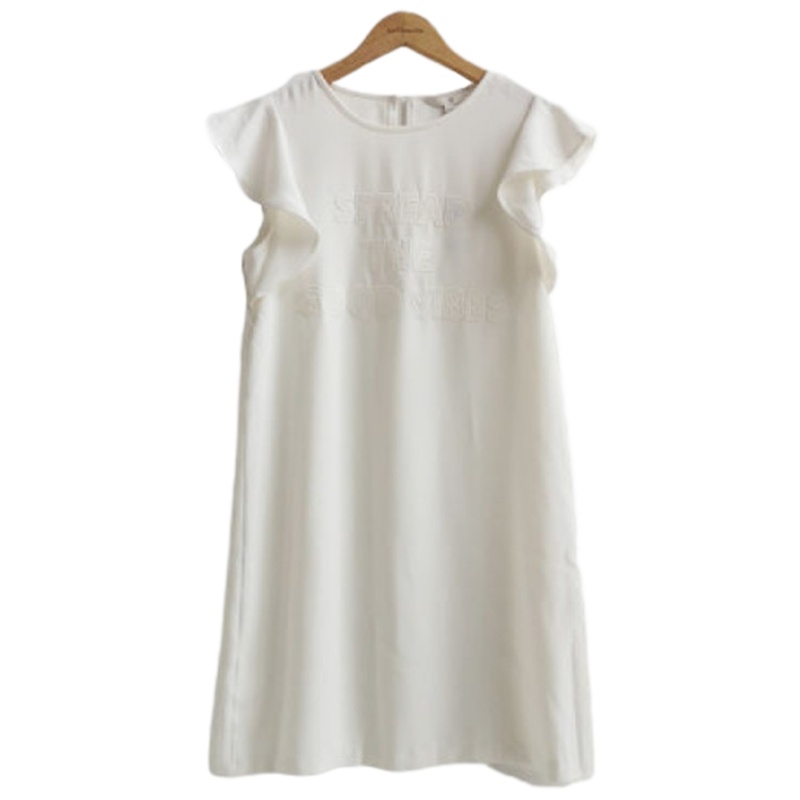 【福利款】拉夏贝尔UlifeStyle夏季新款连衣裙韩版纯色印花荷叶袖直筒短裙女