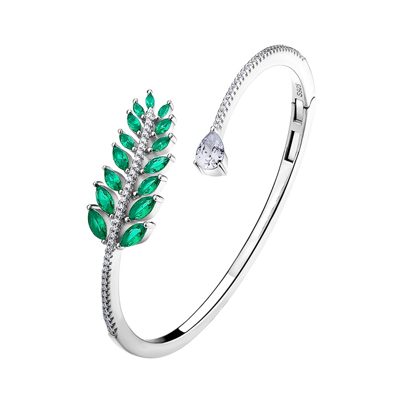 DTOTO 棕榈叶水滴女款欧美复古经典开口设计银手镯