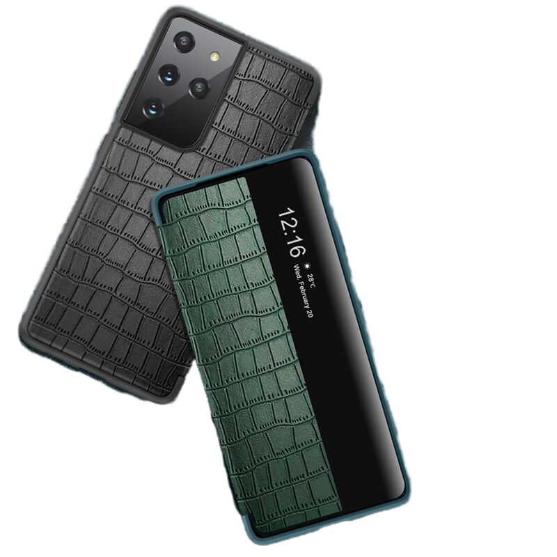 VMONN三星GALAXY S20手机壳S20ULTRA翻盖式视窗S20+手机皮套保护套全包防摔新款鳄鱼纹硅胶软壳超