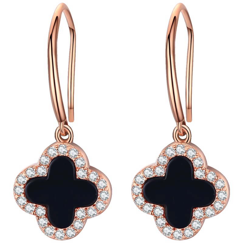 佰色传情纯银高级感耳环新款潮女气质网红耳钉黑玛瑙时尚经典四叶草耳饰