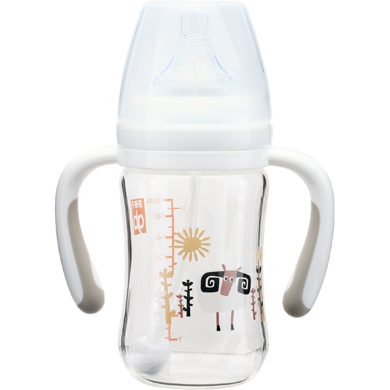 好孩子母乳实感宽口径握把吸管玻璃奶瓶180ml (盘羊系列)