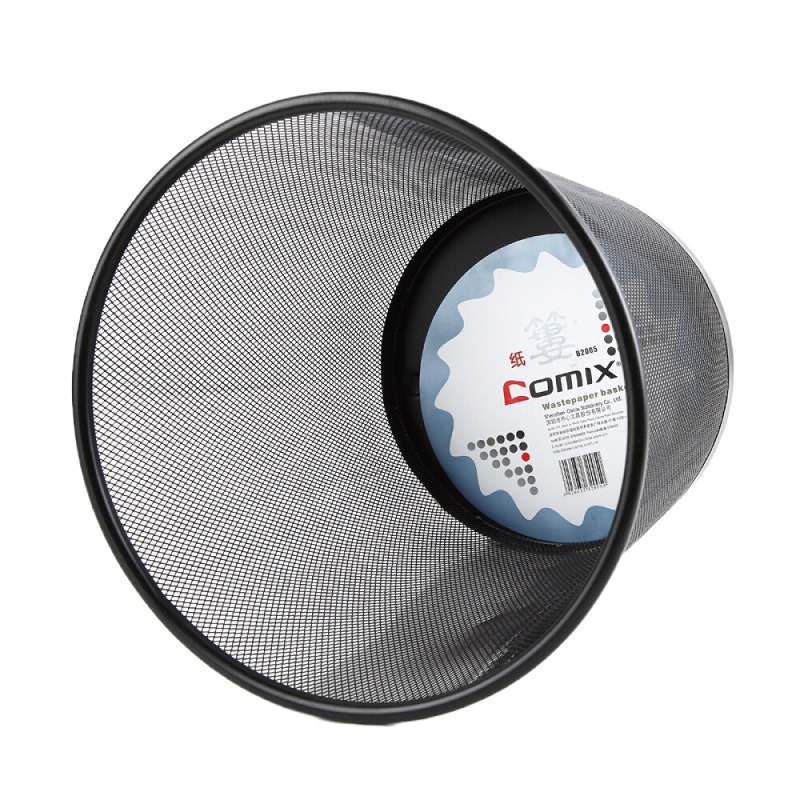 齐心 B2005 金属网纹圆垃圾桶/纸篓/垃圾篓 中号 黑色