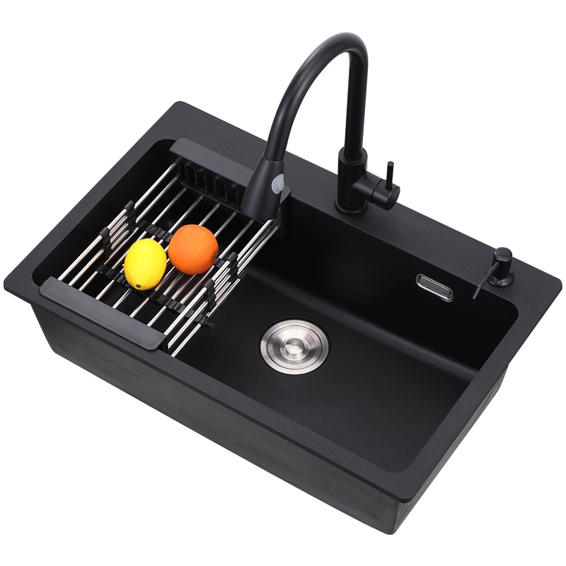 爱家生活 黑色纳米厨房单槽水槽304不锈钢手工洗菜盆家用洗碗槽加厚洗菜池