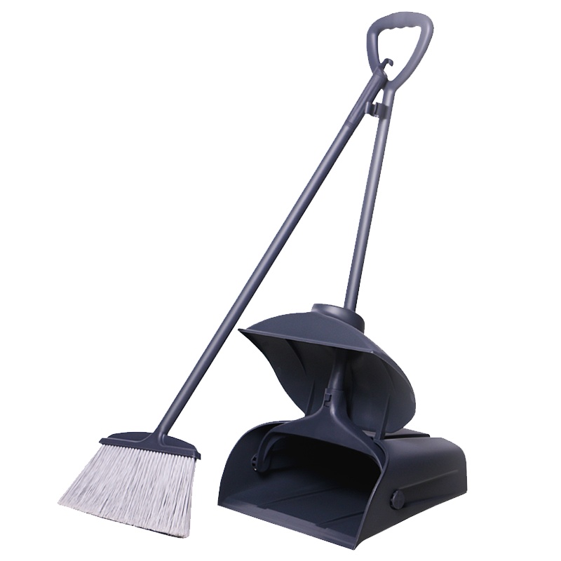 海斯迪克 HK-597 加厚商用防风簸箕带扫把套装 保洁工具塑料垃圾铲笤帚套装组合 扫帚垃圾斗 灰色(1套)