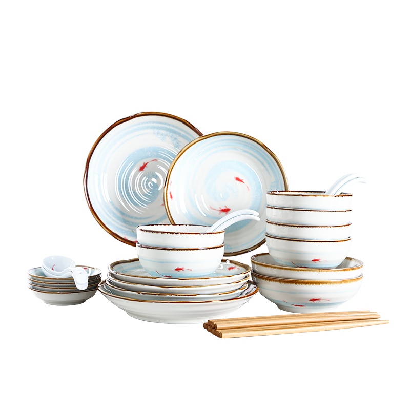 顺祥陶瓷食来运转30头碗碟套装家用 碗餐具套装日式碗筷釉下彩 盘碟子菜盘大汤碗 高档瓷器餐具 微波炉适用 苏宁自营
