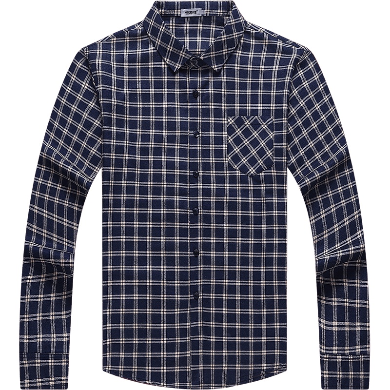 恒源祥长袖衬衫男新款春装上衣休闲格子衬衫商务中年男士衬衣