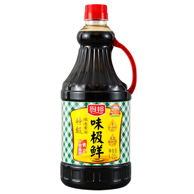 厨邦味极鲜1.25L 酿造酱油特级生抽厨房调味品调料两用蒸鱼豉油