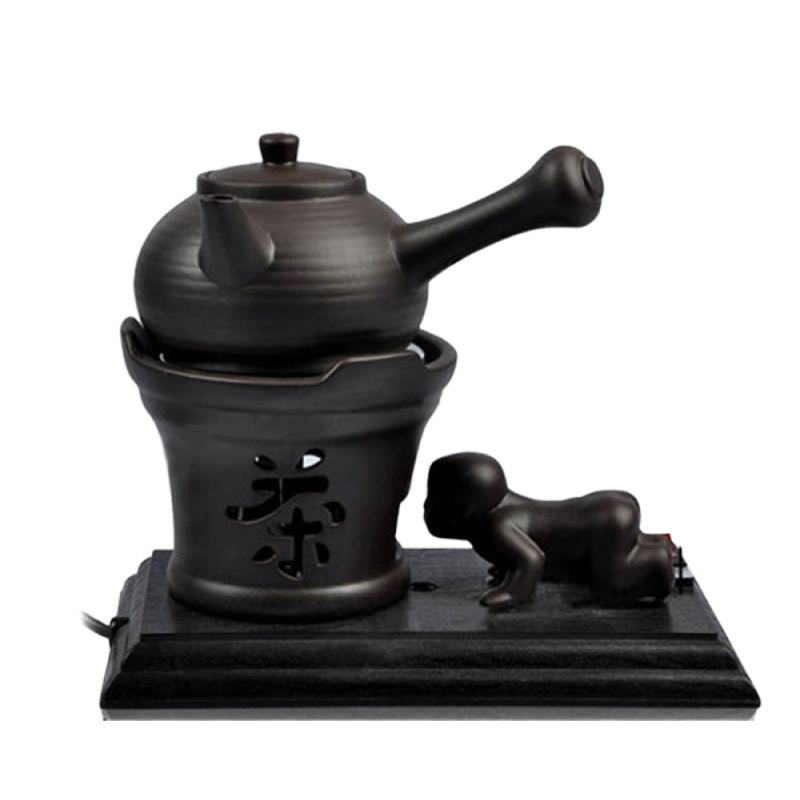 陶瓷电陶炉烧水壶茶具陶瓷电热水壶功夫泡茶炉陶然炉电茶炉煮茶器 FENGHOU 黑色手柄炉套装