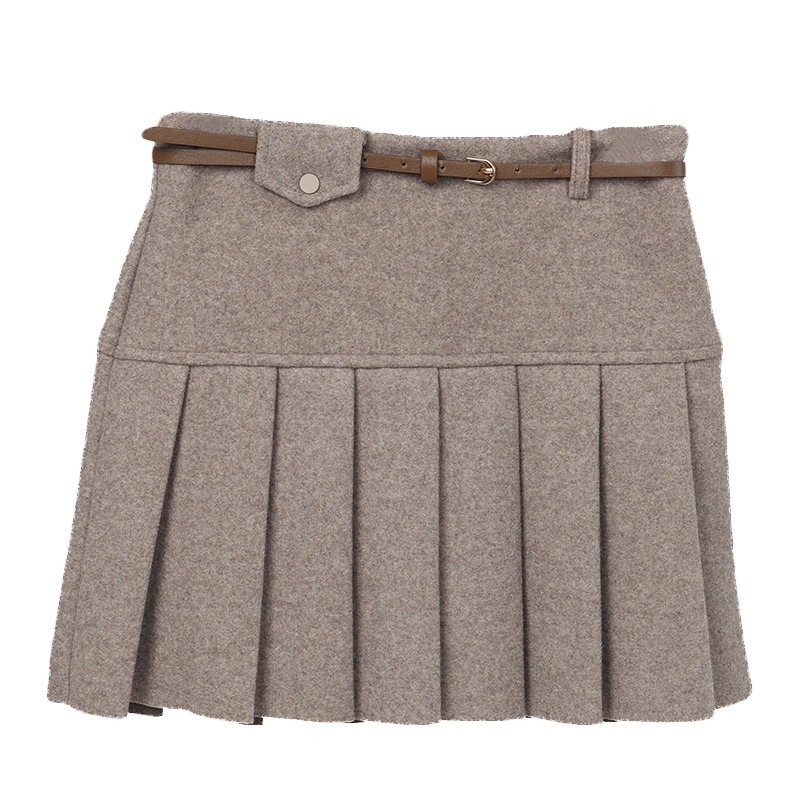ENJOY'ME女装2019冬季新品青春学院风高腰系腰带百褶半裙