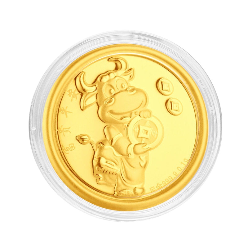 ZSK珠宝 富贵平安牛年生肖压岁金币红包9999足金投资金黄金新年红包礼品 定价