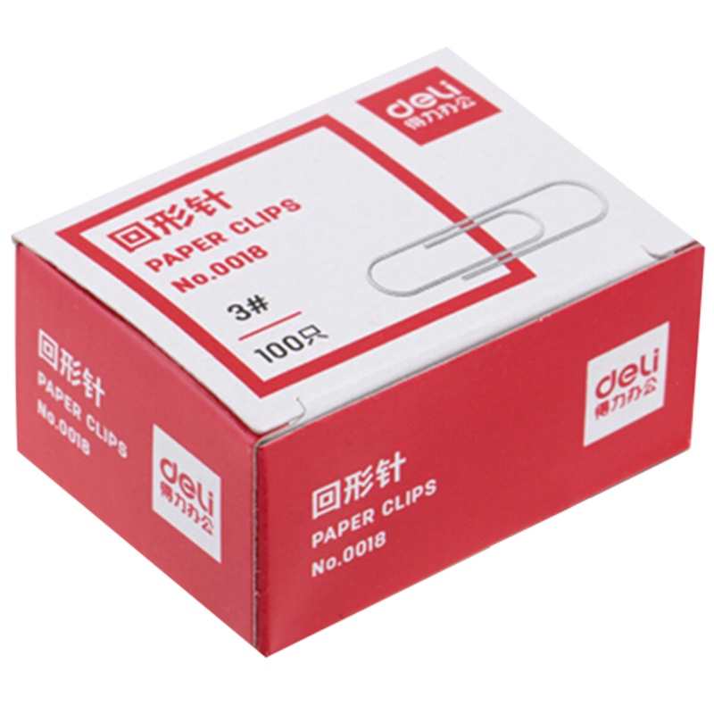 得力 00183#金属回形针 镀镍防锈曲别针办公用品 100枚/盒 10盒装