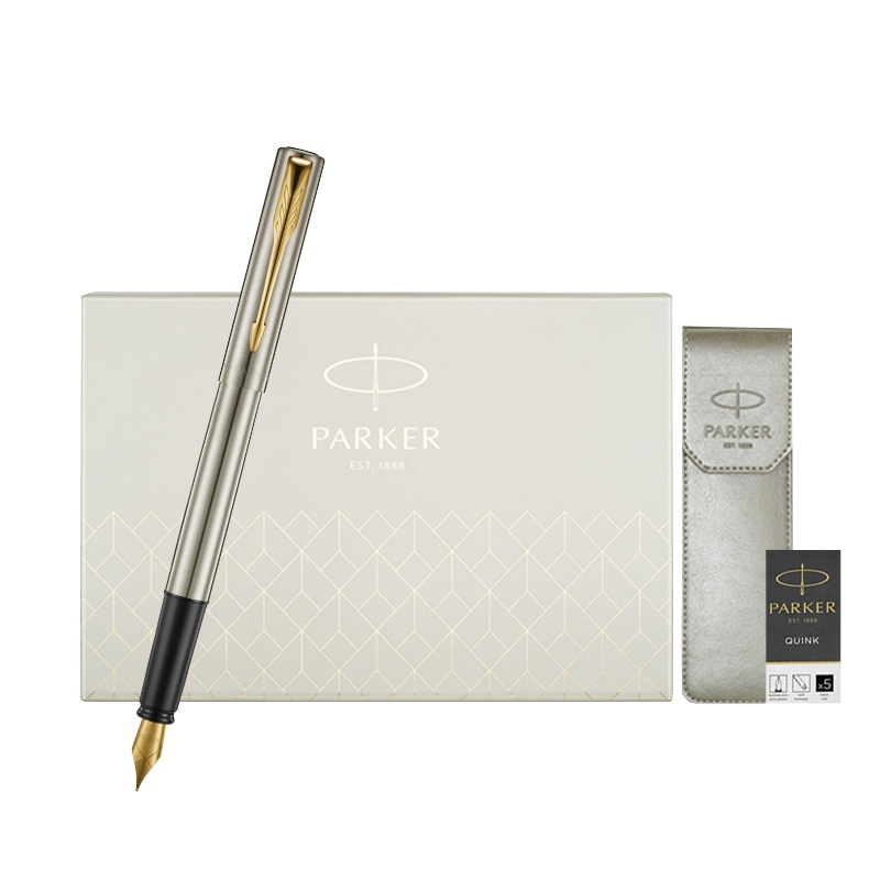 派克PARKER 钢笔 威雅XL钢杆金夹墨水笔+笔套礼盒装 学生办公用品书写金属不锈钢F笔尖0.5mm 可吸墨可替换墨囊