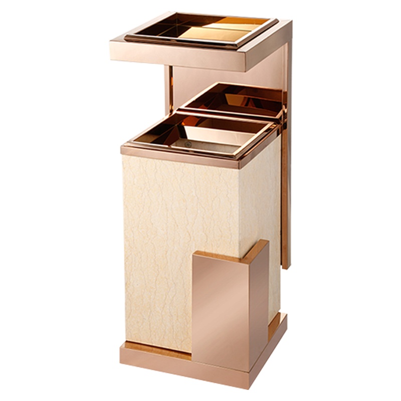三圣 欧式酒店大堂垃圾桶带烟灰缸不锈钢大理石立式垃圾桶