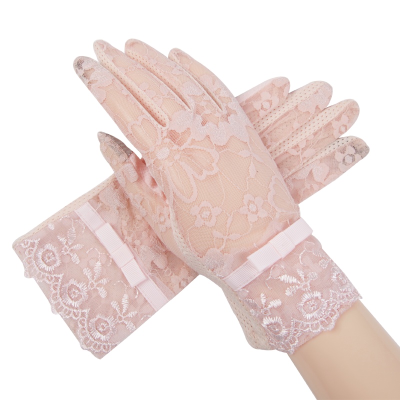 上海故事夏季薄款开车防晒冰丝手套女士夏天骑车遮阳短款蕾丝手套