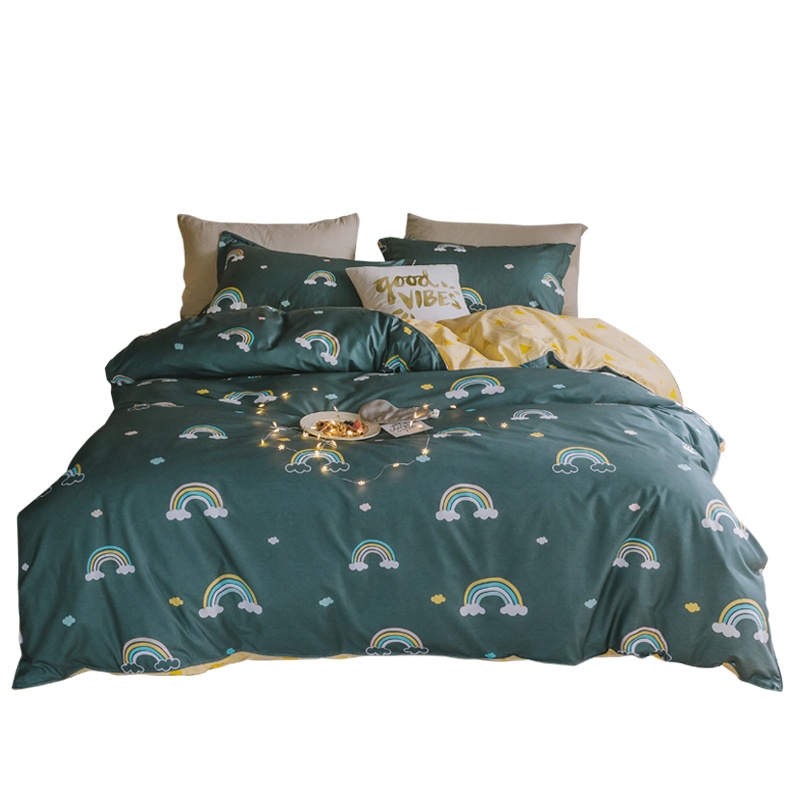 南极人(NanJiren)家纺 全棉加厚北欧风四件套纯棉印花斜纹床上用品床单被套1.5M1.8米四件套学生宿舍条纹套件