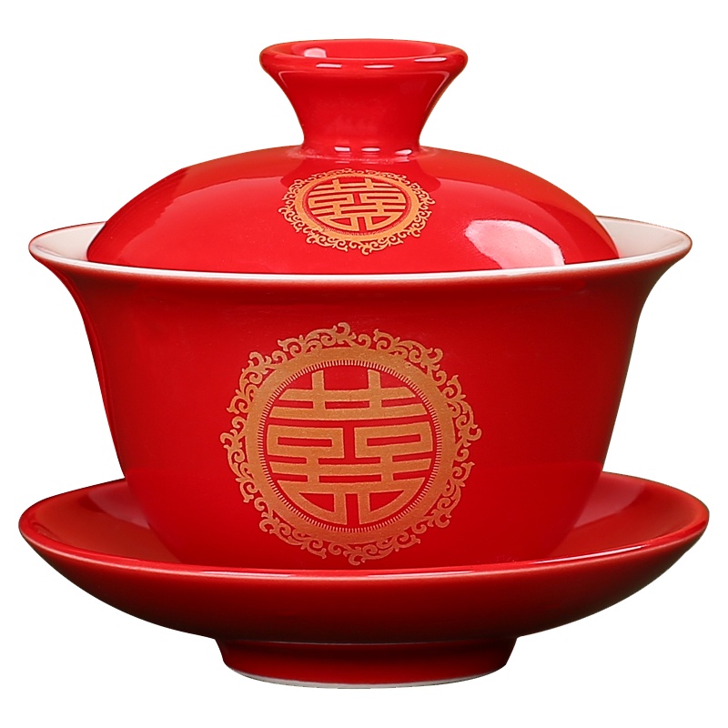 霁颜婚庆喜事连连甜汤碗200ml茶具盖碗110ml套装(礼盒装) 结婚碗筷套装敬茶杯子婚礼陶瓷喜碗喜杯喜筷整套装