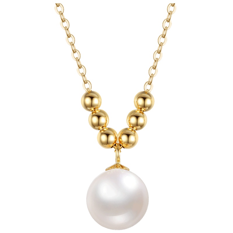 佰色传情(BRIR) 18K黄金镶天然珍珠项链正圆挚爱8.5-9mm