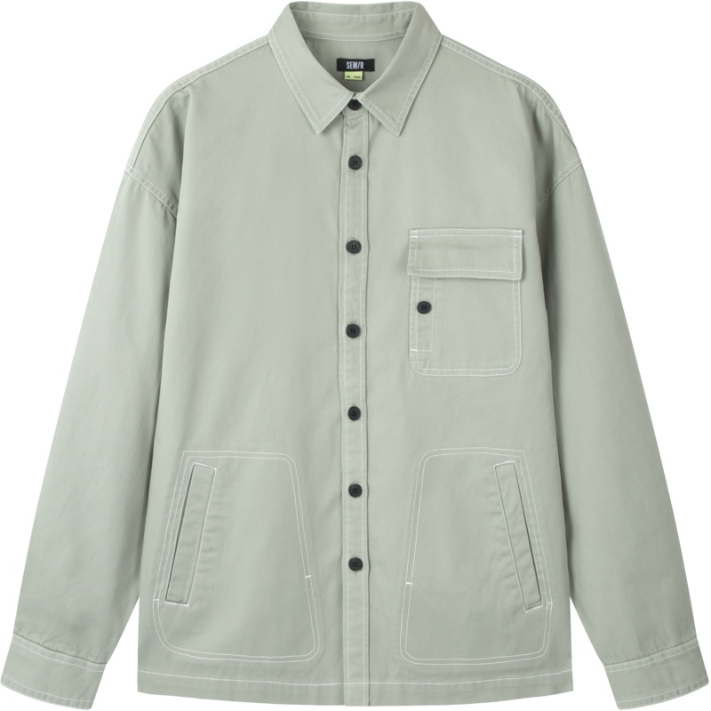 【满198减100预估价：125】森马衬衫男长袖2021春新款薄外套日系黑色潮流宽松上衣工装衬衣男