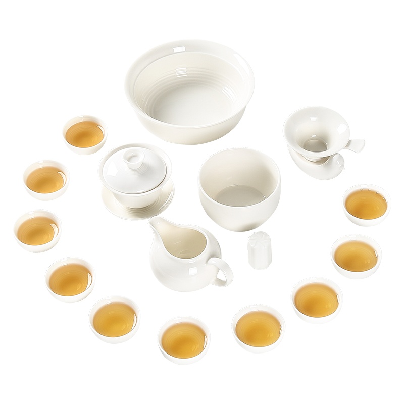 常生源 茶具套装 陶瓷功夫茶具 高白瓷盖碗茶杯公道杯茶漏茶洗建水 17件礼盒大套装 玉尘茶具套组