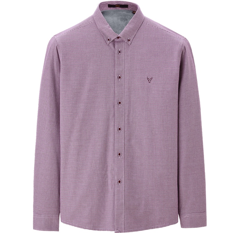 HLA海澜之家千鸟格长袖衬衫2019冬季内里加绒保暖衬衫男 HNEAD4R184A