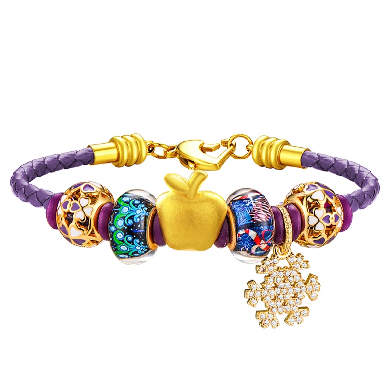 蒂蔻 浪漫平安夜雪花苹果黄金手链女士款足金3D硬金首饰品圣诞节礼物表白送女朋友