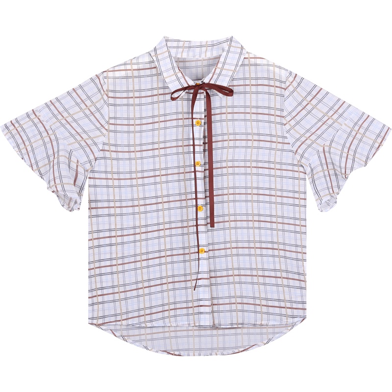 很仙的上衣洋气短袖格子衫2019夏装新款防晒衬衫vetiver衬衣女夏