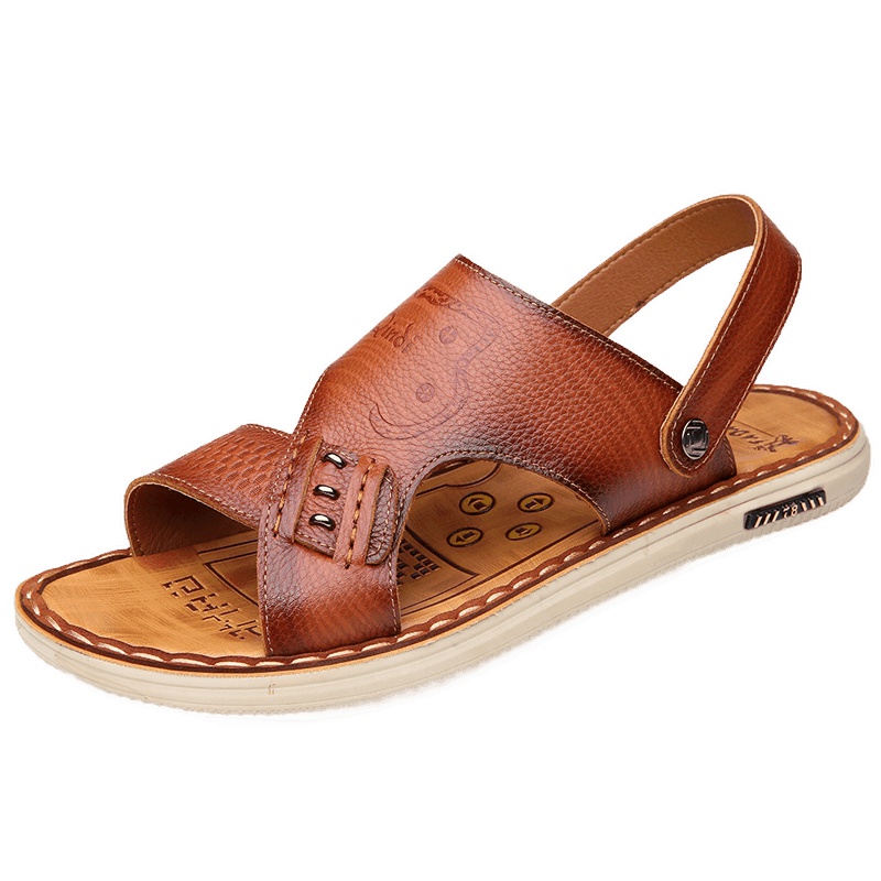 策乐(cele)头层牛皮凉鞋男潮流时尚拖鞋男防滑沙滩鞋男露趾凉拖鞋防滑橡胶底BC-019