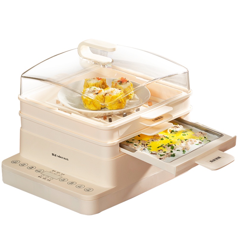 金正(NiNTAUS)家用小型肠粉机 三层蒸煮两用 电蒸锅 米黄色 多功能广东肠粉蒸机蒸盘 迷你早餐机 JZCF-08