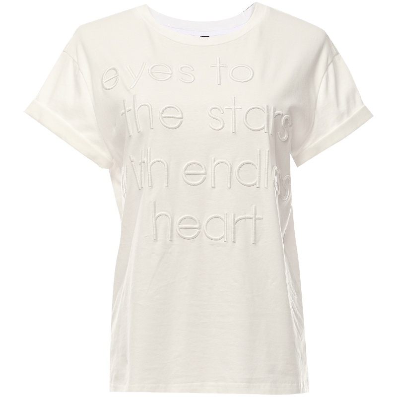 欧昵雪夏季韩版时尚字母刺绣圆领宽松白色纯棉T恤女短袖