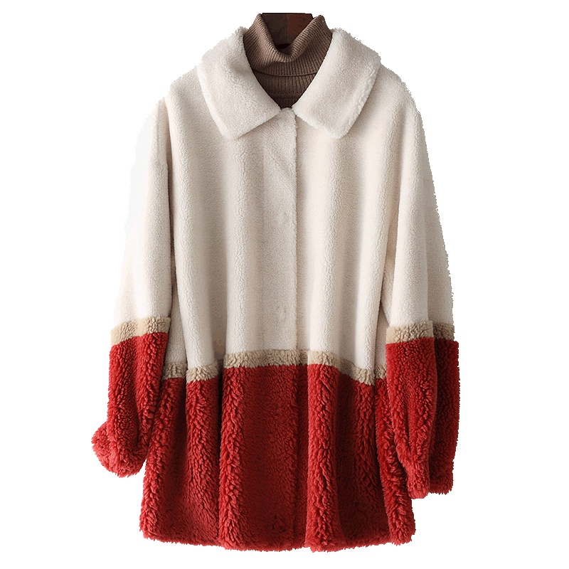 憨厚皇后 2019春新款海宁皮羊剪毛新款女士韩版时尚中长款外套T