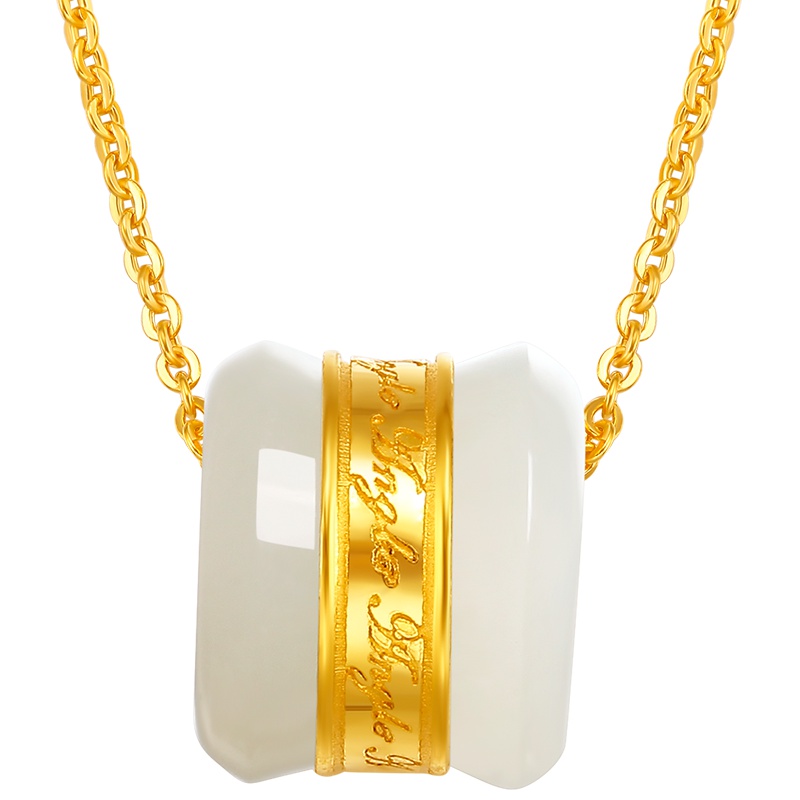 周六福足金和田玉吊坠