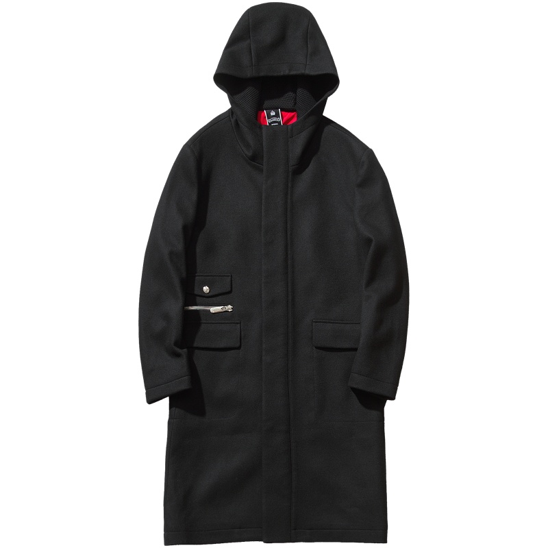 千纸鹤男士冬季外套韩版中长款毛呢大衣2018连帽修身冬装潮69037