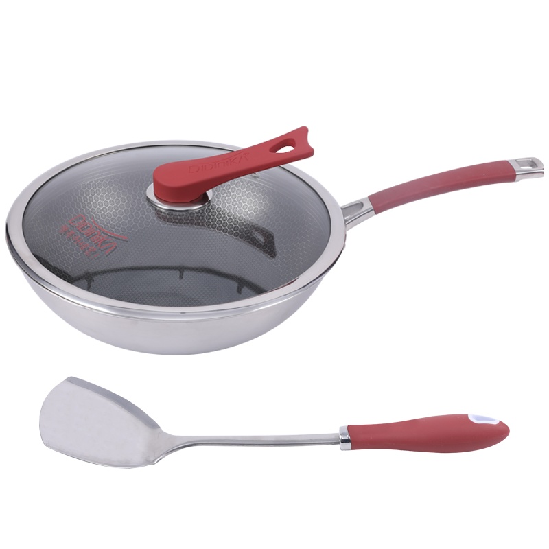 迪迪尼卡(Didinika)28cm煎锅无涂层少油烟炒菜锅316不锈钢平底锅煎锅灶具通用