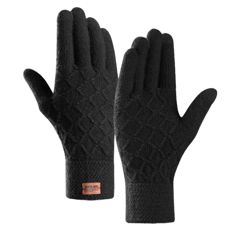 礼品定制 双指触控保暖格子毛线加绒手套