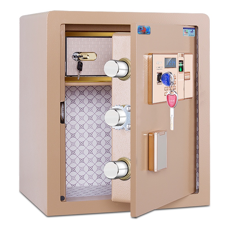 虎牌保险柜家用保险箱办公BGDB-I-45ZW 小型45cm 电子指纹保管箱入墙珍藏柜夹万财务柜会计柜 卡其色