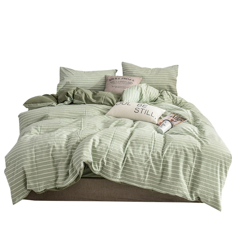 曼凝家纺 纯棉色织水洗棉格子系列双人四件套全棉简约床单款床上用品4件套200*230cm