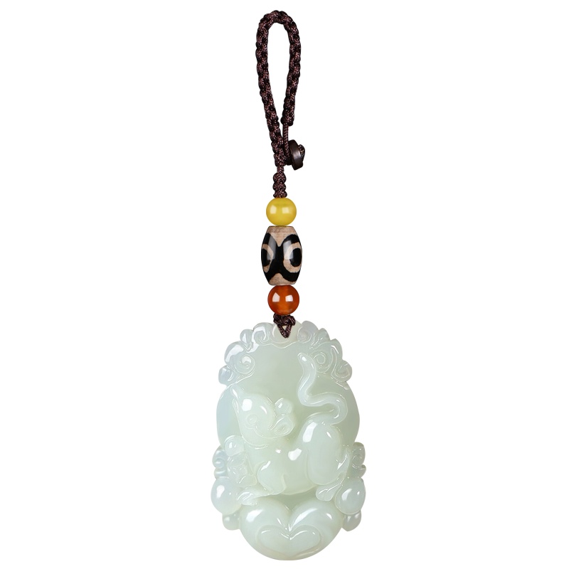 臻玉盈和田玉十二生肖汽车钥匙坠挂件手工编织绳玉石钥匙扣