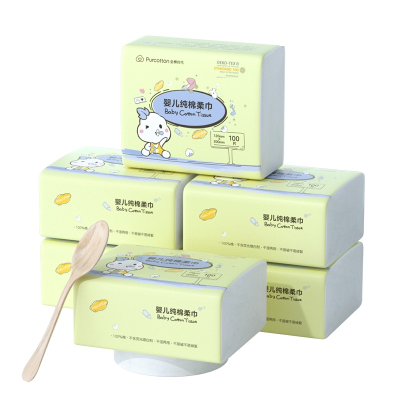 全棉时代 婴儿纯棉柔巾 母婴幼儿干湿两用非湿巾宝宝用洗脸巾抽纸巾12x20cm 100抽/包*6