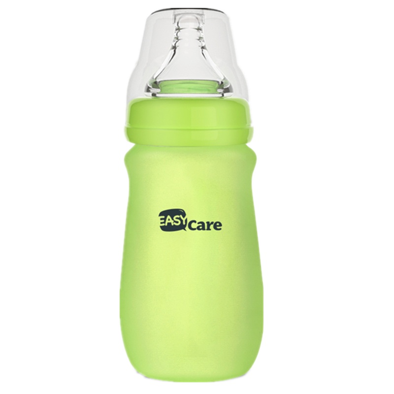 easycare伊斯卡尔 新生儿玻璃奶瓶宝宝硅胶宽口径奶瓶防胀气婴儿240ml绿色