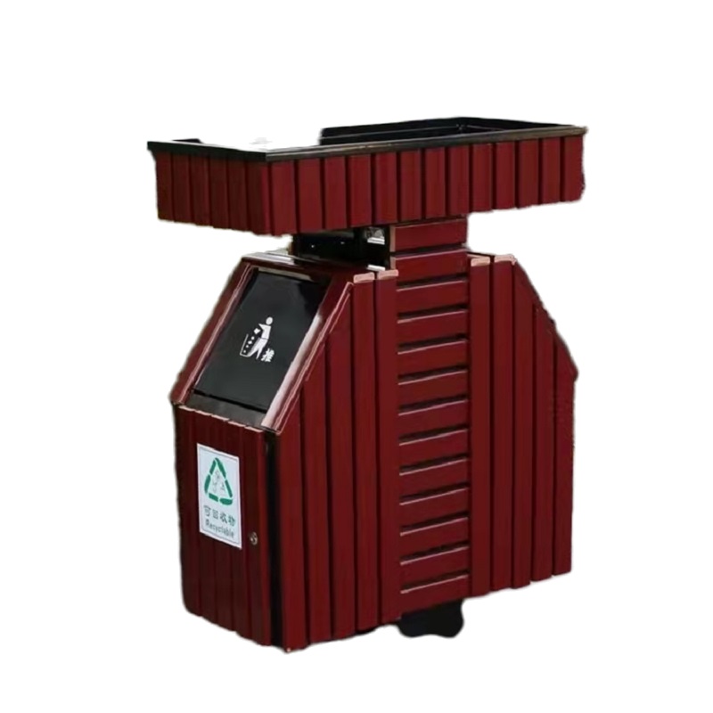 振真ZZ-090塑木户外分类垃圾桶大号室外 防腐木双桶两分类果皮箱 可种花草垃圾桶