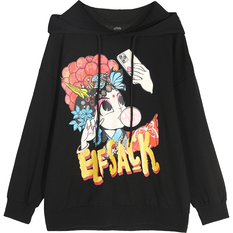 妖精的口袋印花连帽卫衣2020春季新款女韩版宽松慵懒风ins上衣潮