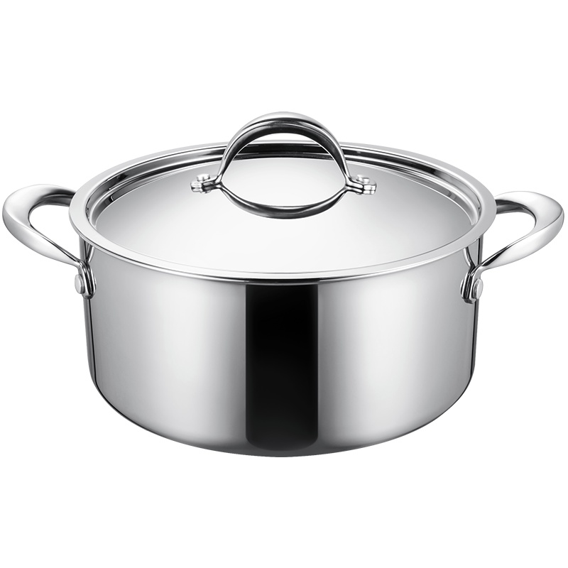 铂帝斯(BODEUX)骑士汤锅 304不锈钢汤锅整体三层钢无涂层炉灶通用双耳炖锅24cm