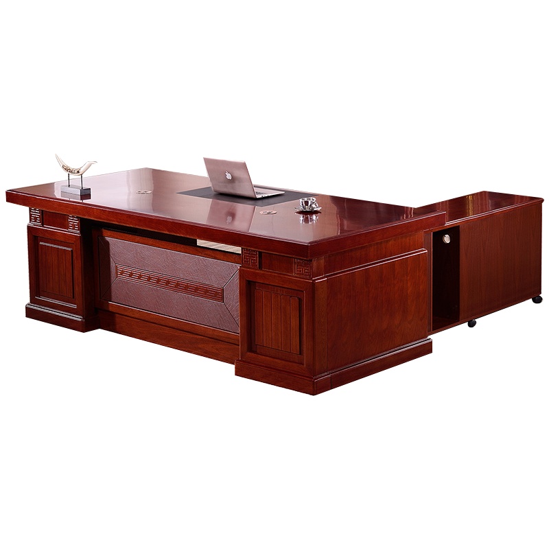 三圣 办公家具大班台油漆老板桌椅经理桌主管桌办公桌贴实木皮1.8米含柜