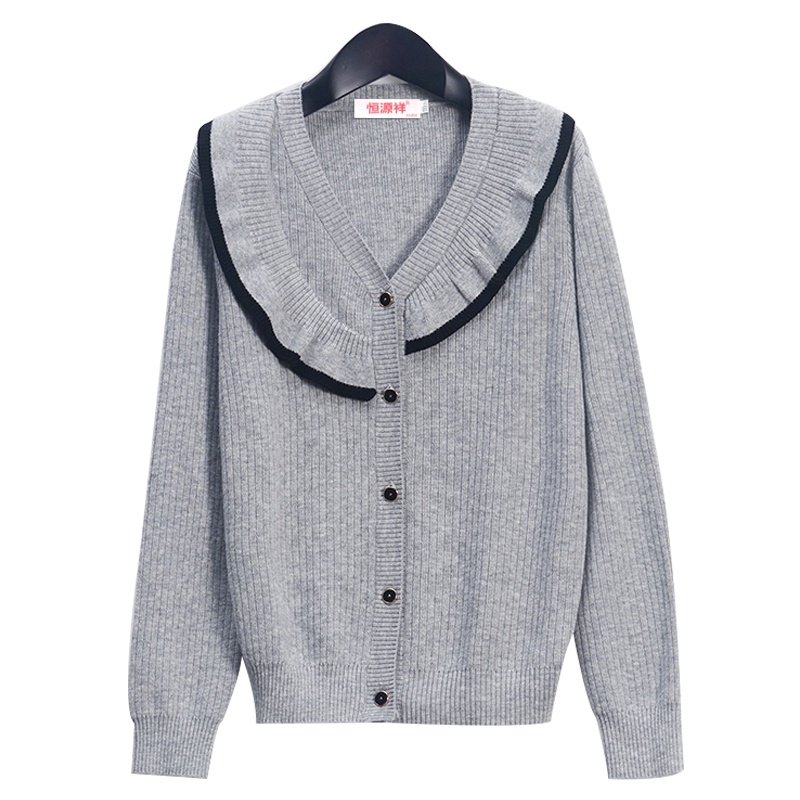 恒源祥女士羊毛衫2020秋冬新款时尚个性宽松羊毛V领针织开衫不规则女长袖毛衣