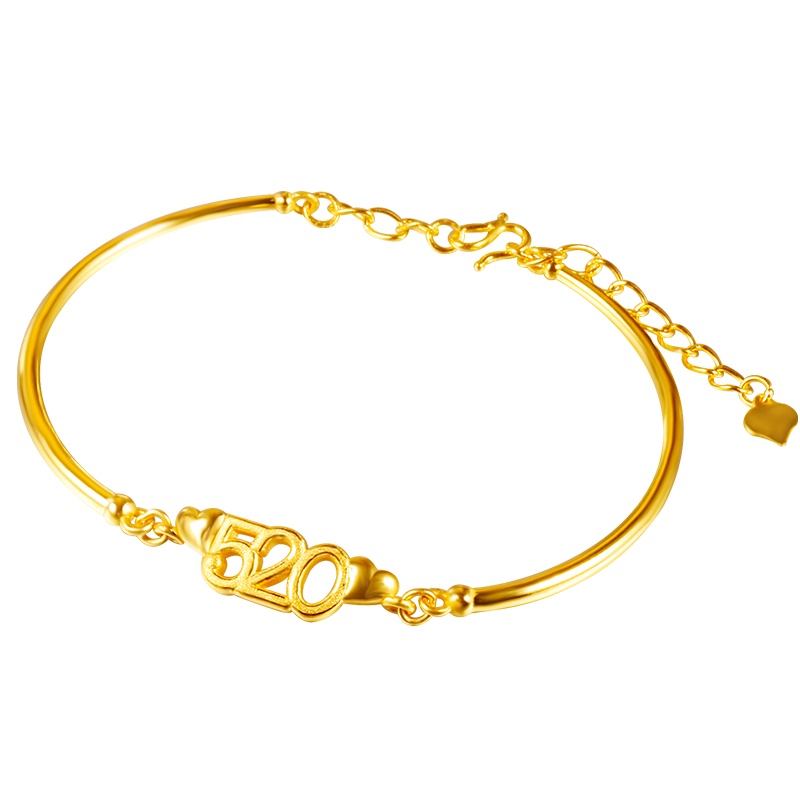 黄金码头3D硬金520爱心可调节手链情人节足金999链子女送爱人表白